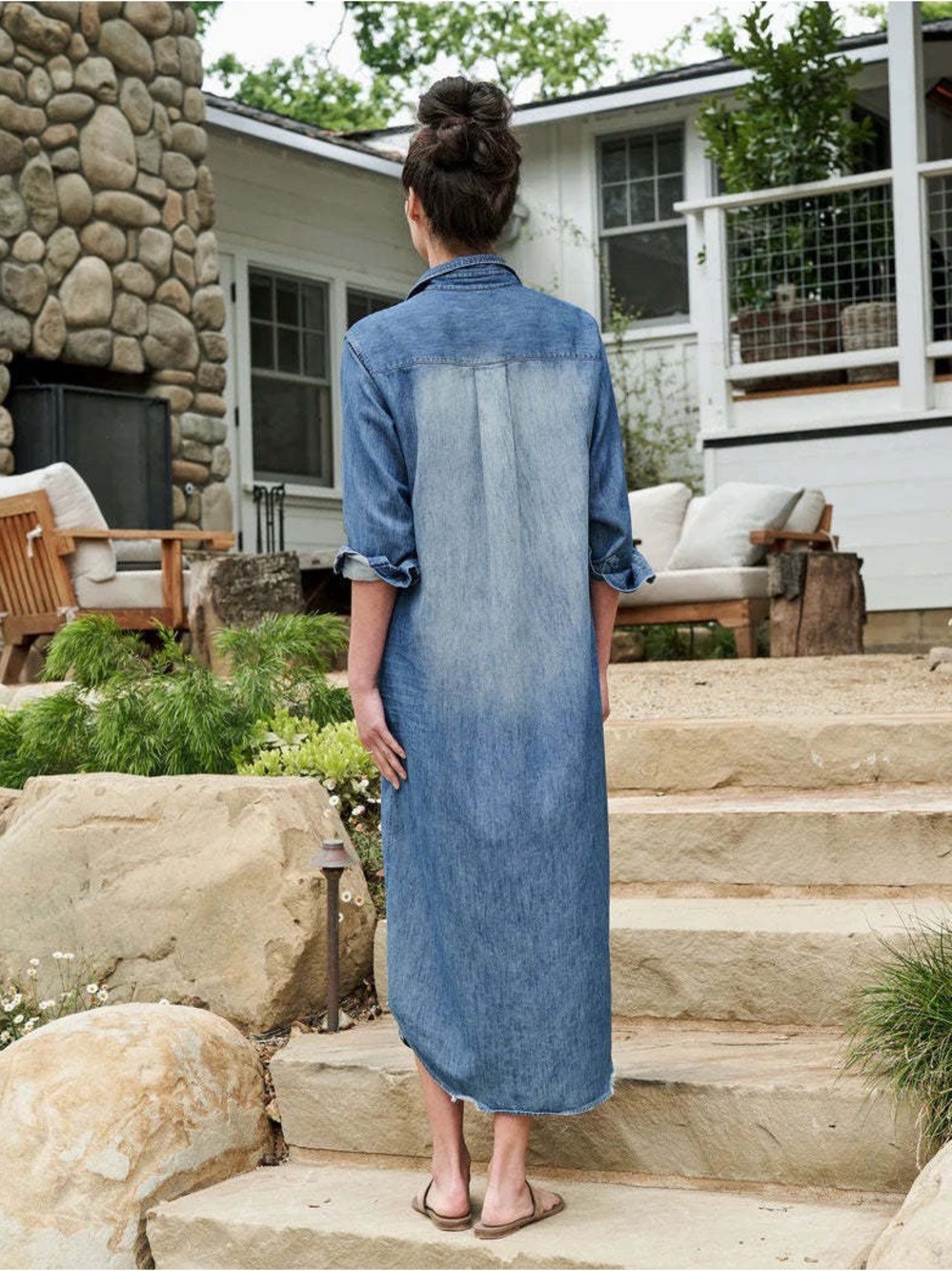 Frank & Eileen Rory Denim Maxi Dress Long Sleeve Minimalist Casual Western USA - Picture 3 of 14